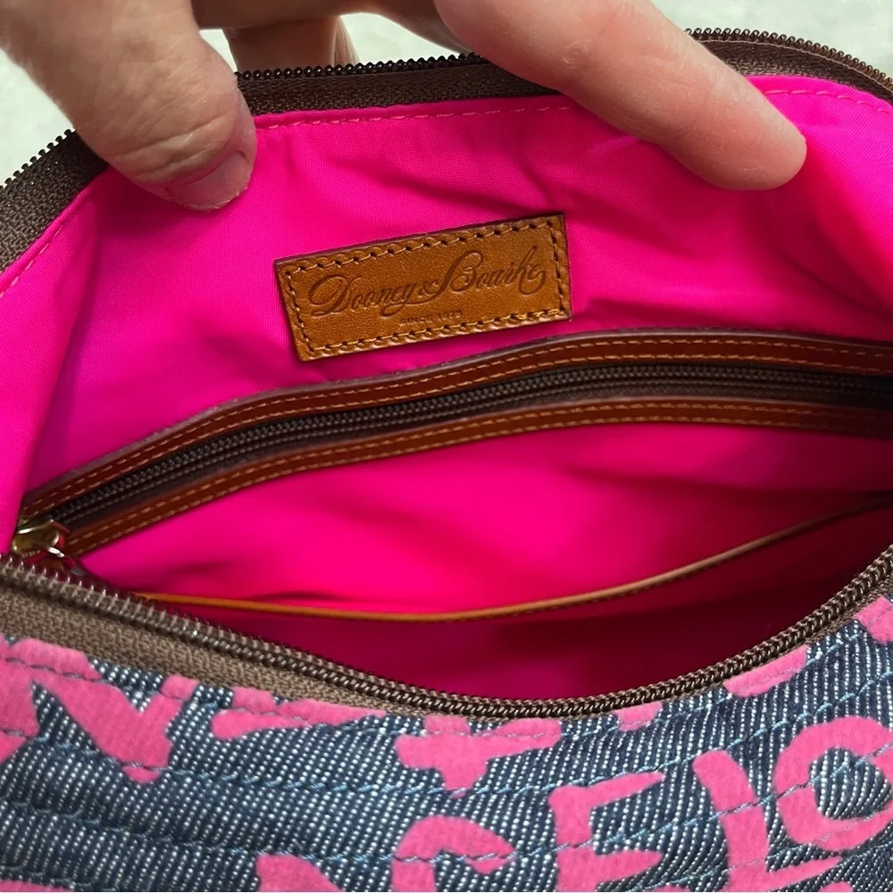 Dooney & Bourke Disney Parks Denim Pink Graffiti Hobo Shoulder Bag & Zip Pouch